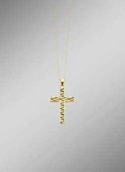 Beidseitig tragbarer Kreuz-Anhänger mit synth. Zirkonia