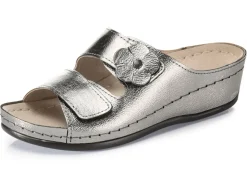 Bequeme Damen-Pantoletten, Weite G, mit Lederblüte