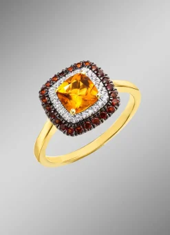 Bezaubernder Damenring mit Brillanten, Citrin und Granat