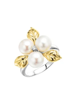 Blühende Eleganz: Damenring mit Muschelkernperlen und synth. Zirkonia