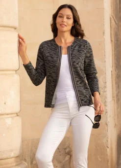 Blusenjacke mit Glanz-Besatz