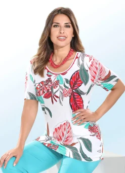 Charmantes Longshirt mit paspeliertem Halsausschnitt