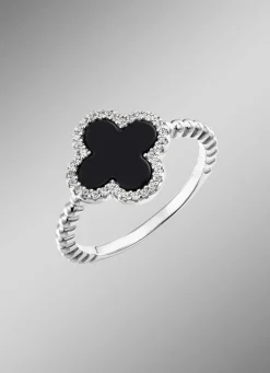 Damenring aus Silber mit Onyx und Zirkonia