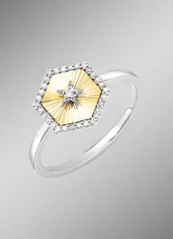 Damenring in Bicolor mit 1 Brillant und 30 Diamanten