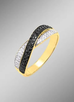 Damenring mit Diamanten in Weiß und Schwarz
