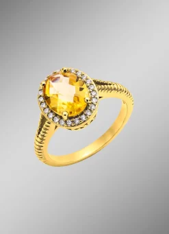 Damenring mit echt Citrin und synthetische Zirkonia
