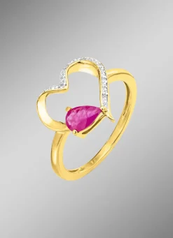Damenring mit echt Rubin im herzförmigen Ringkopf