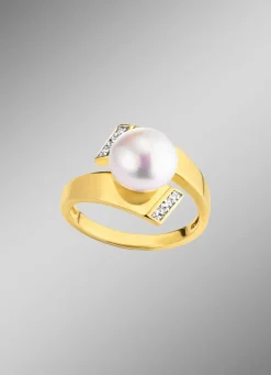 Damenring mit Süsswasser-Zuchtperlen und synth. Zirkonia