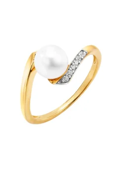 Damenring mit Süßwasser-Zuchtperle und synth. Zirkonia