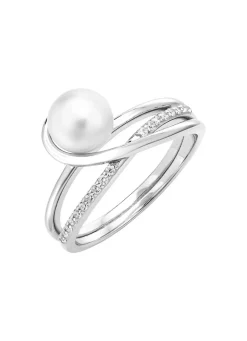 Damenring mit Süßwasser-Zuchtperle und synth. Zirkonia