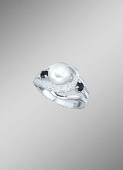Damenring mit synthetischen Zirkonia und Süßwassser-Zuchtperle