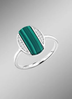 Damenring mit Zirkonia und Malachit