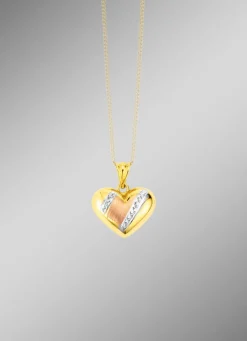 Diamantierter Herz-Anhänger in Tricolor