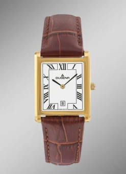 Dugena-Quartz-Herrenuhr mit Edelstahlgehäuse und Lederband