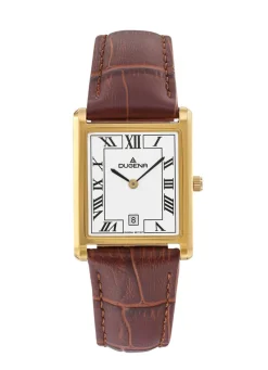 Dugena-Quartz-Herrenuhr mit Edelstahlgehäuse und Lederband