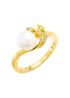 Edler Damenring mit Süßwasser-Zuchtperle und synth. Zirkonia