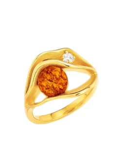 Eleganter Damenring mit echt Bernstein und synth. Zirkonia