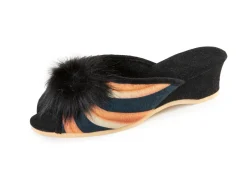ELENA EDEN, schicke Damen-Pantoletten, Weite G, mit Kunstfellpompon