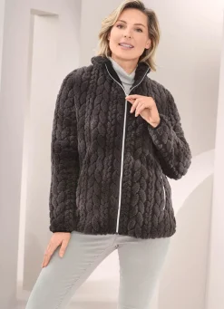 Fleecejacke mit Zopfmuster