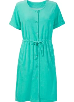 Frottier-Kleid mit durchgehender Knopfleiste