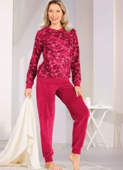 Frottierstretch Schlafanzug mit Rundhals und Bündchen