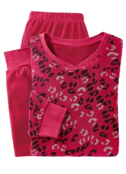 Frottierstretch Schlafanzug mit Rundhals und Bündchen