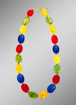 Halskette mit echt Bernstein in Multicolor