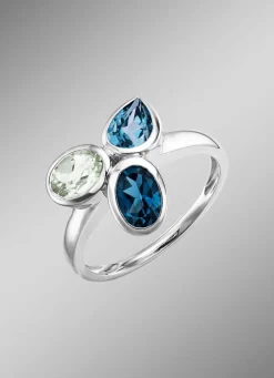 Harmonie der Farben: Damenring mit Blautopasen und grünem Amethyst
