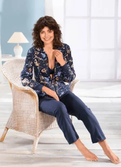 Hausanzug mit Blumen-Blätter-Druck