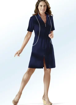 Hauskleid mit dekorativer Kontrastpaspelierung