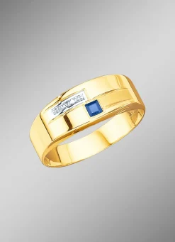 Herrenring in Bicolor mit Diamant und echt blauem Safir