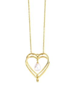 Herz-Anhänger mit Süßwasser-Zuchtperle und Ankerkette