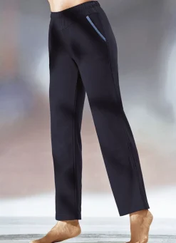 Hose mit Glanzgarn besticktem Zierband