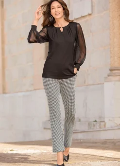 Hose mit trendiger Hahnentritt-Dessinierung