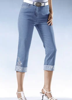 7/8-Jeans mit floraler Stickerei