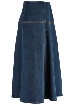 Jeans-Rock mit kontrastfarbenen Teilungsnähten