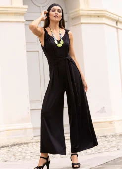 Jumpsuit mit angenähtem Hüftbindegürtel in 3 Farben