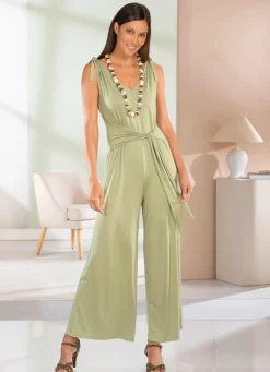 Jumpsuit mit angenähtem Hüftbindegürtel in 3 Farben