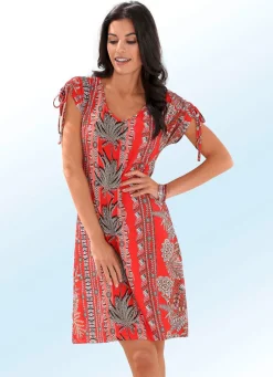 Kleid mit farbbrillantem Druckdessin und überschnittenen Ärmeln