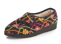 Klett-Hausschuh mit bunter Blüten-Stickerei