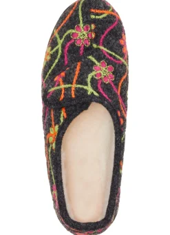 Klett-Hausschuh mit bunter Blüten-Stickerei