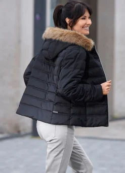 Kurzjacke mit abnehmbarem Kunstpelz-Besatz