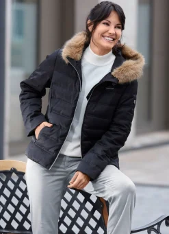 Kurzjacke mit abnehmbarem Kunstpelz-Besatz
