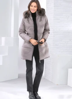 Kurzmantel mit abnehmbarem Kunstpelz-Besatz