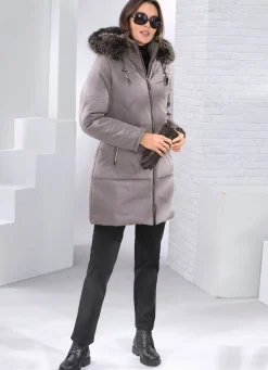 Kurzmantel mit abnehmbarem Kunstpelz-Besatz