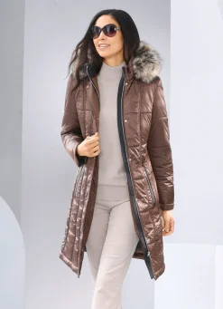 Kurzmantel mit abnehmbarem Kunstpelz-Besatz