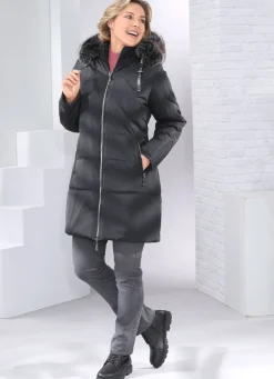 Kurzmantel mit abnehmbarem Kunstpelz-Besatz