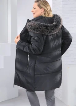 Kurzmantel mit abnehmbarem Kunstpelz-Besatz