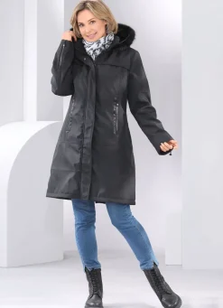 Kurzmantel mit festem Kunstpelz-Besatz