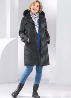 Kurzmantel mit festem Kunstpelz-Besatz